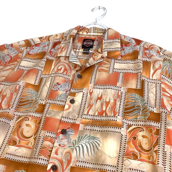 Vintage Harley-Davidson by Tori Richard Hawaiian Shirt Flames Motorcycles Palms - Picture 3 of 9